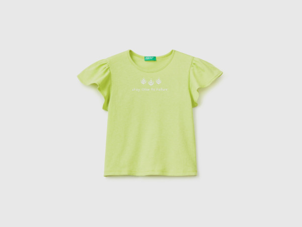 United Colors Of T-Shirt From Linen Mixture With Print Yellow Green Female Benetton Womens T-SHIRTS GOOFASH