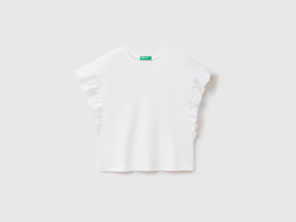 United Colors Of T-Shirt From Linen Mixture With Ruffles White Female Benetton Womens T-SHIRTS GOOFASH