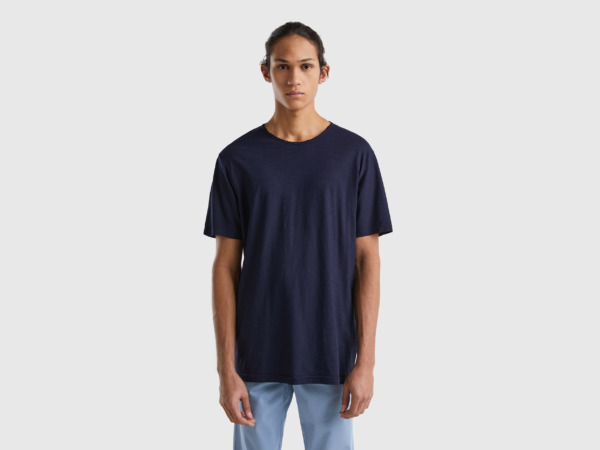 United Colors Of T-Shirt In Flamed In Dark Blue Dark Blue Male Benetton Mens T-SHIRTS GOOFASH