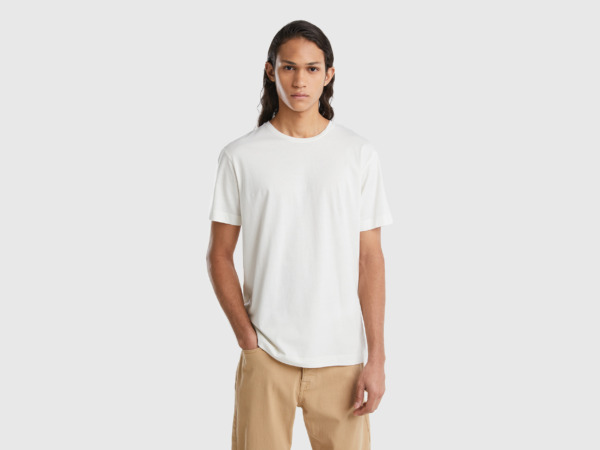 United Colors Of T-Shirt In Mixture Of And Cream White Male Benetton Mens T-SHIRTS GOOFASH