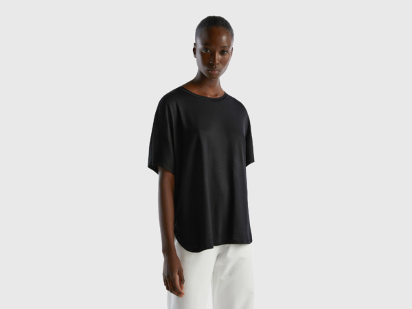 United Colors Of T-Shirt Made Of Elastic Sustainable Black Female Benetton Womens T-SHIRTS GOOFASH