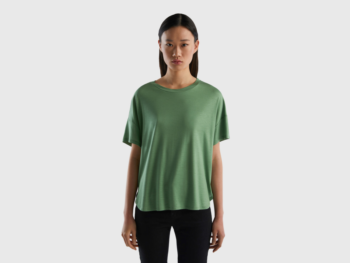 United Colors Of T-Shirt Made Of Elastic Sustainable Green Female Benetton Womens T-SHIRTS GOOFASH