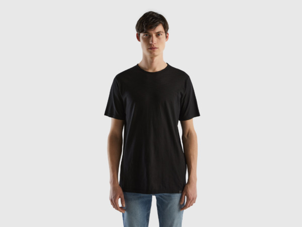 United Colors Of T-Shirt Made Of Flamed In Black Black Male Benetton Mens T-SHIRTS GOOFASH