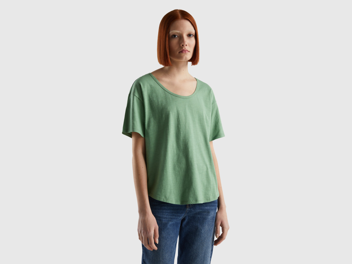 United Colors Of T-Shirt Made Of Light With Short Sleeves Green Female Benetton Womens T-SHIRTS GOOFASH