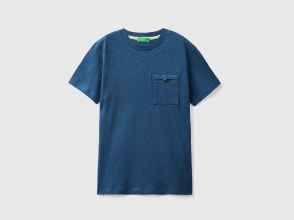 United Colors Of T-Shirt Made Of Linen Mixture With Pocket Dark Blue Male Benetton Mens T-SHIRTS GOOFASH