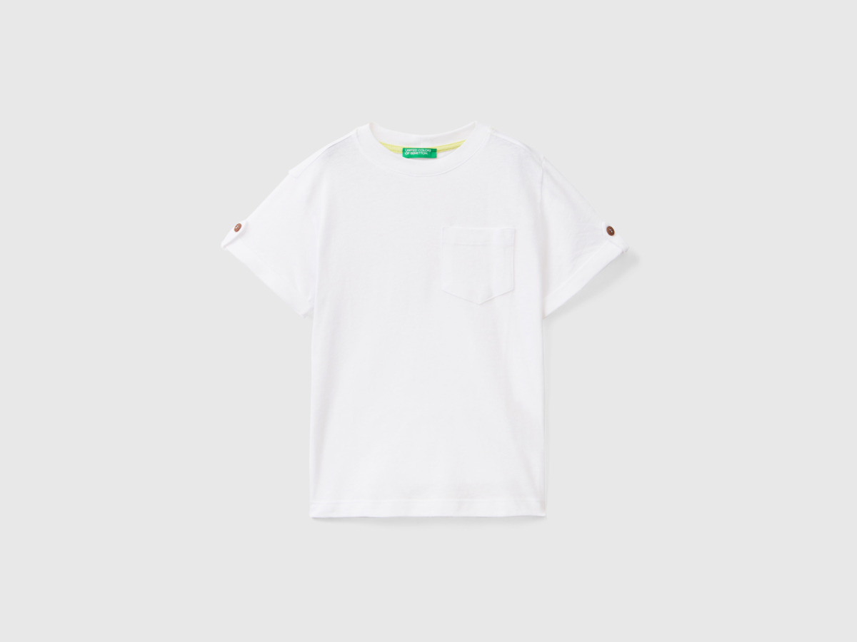 United Colors Of T-Shirt Made Of Linen Mixture With Pocket White Male Benetton Mens T-SHIRTS GOOFASH