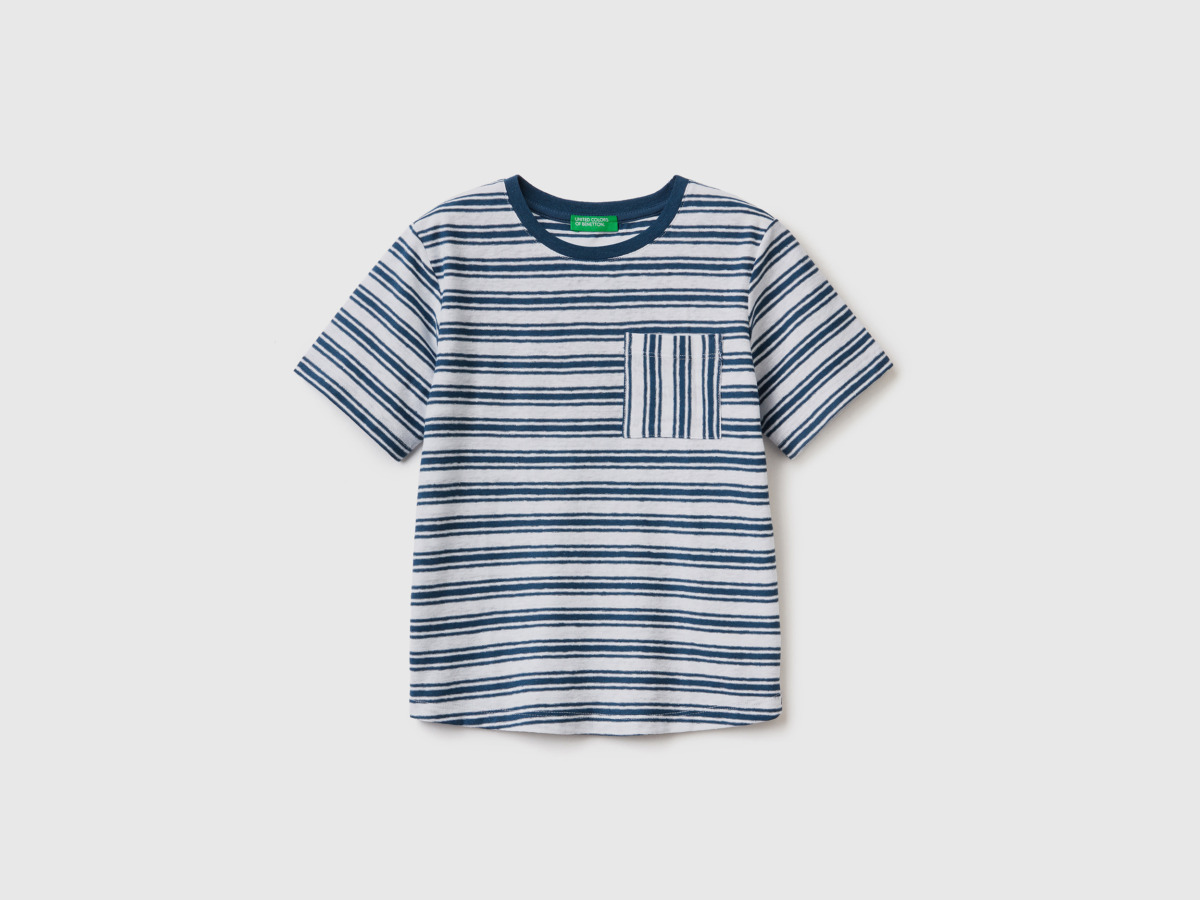 United Colors Of T-Shirt Made Of Linen Mixture With Stripes Blue Male Benetton Mens T-SHIRTS GOOFASH