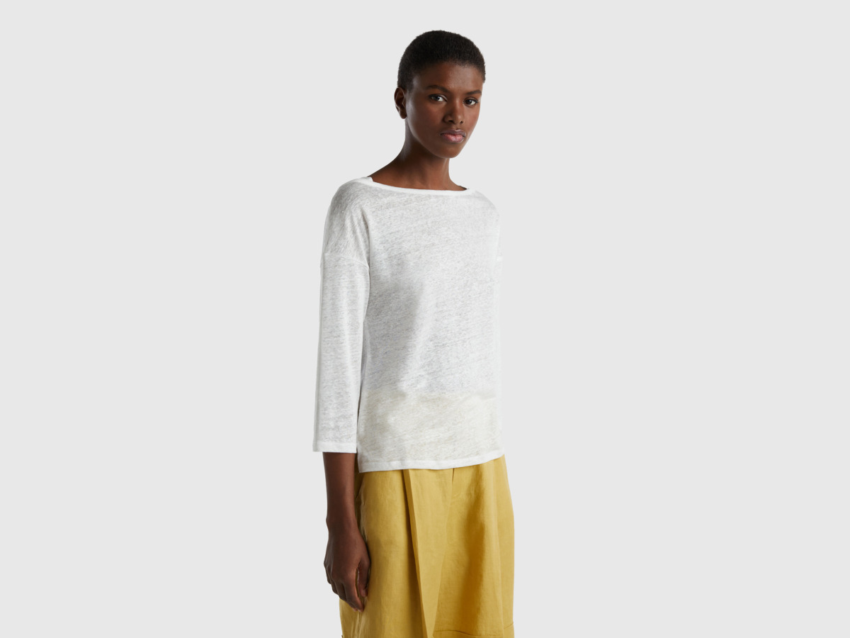 United Colors Of T-Shirt Made Of Linen With Sleeves White Female Benetton Womens T-SHIRTS GOOFASH
