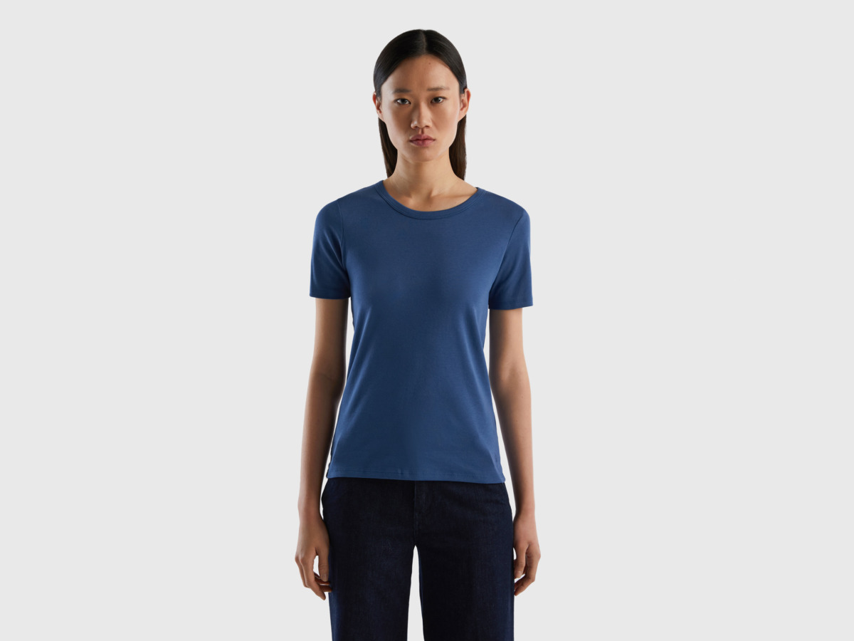 United Colors Of T-Shirt Made Of Long Fiber Blue Female Benetton Womens T-SHIRTS GOOFASH