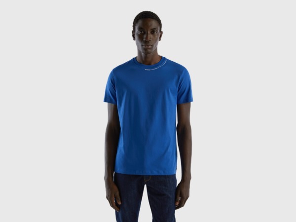 United Colors Of T-Shirt Made Of Long Fiber With Pressure Traffic Blue Male Benetton Mens T-SHIRTS GOOFASH