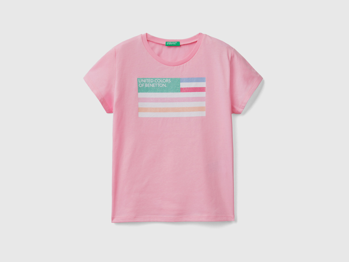 United Colors Of T-Shirt Made Of Organic With Glittering Logo Pink Female Benetton Womens T-SHIRTS GOOFASH