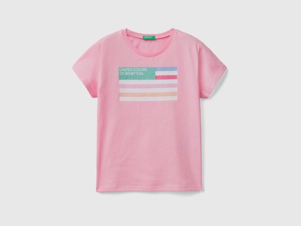 United Colors Of T-Shirt Made Of Organic With Glittering Logo Pink Female Benetton Womens T-SHIRTS GOOFASH