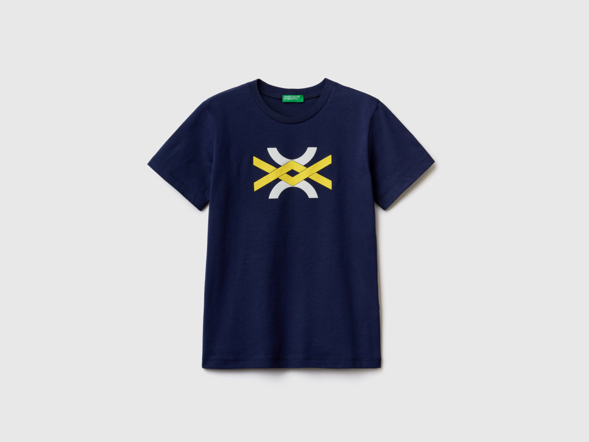 United Colors Of T-Shirt Made Of Organic With Logo Dark Blue Male Benetton Mens T-SHIRTS GOOFASH