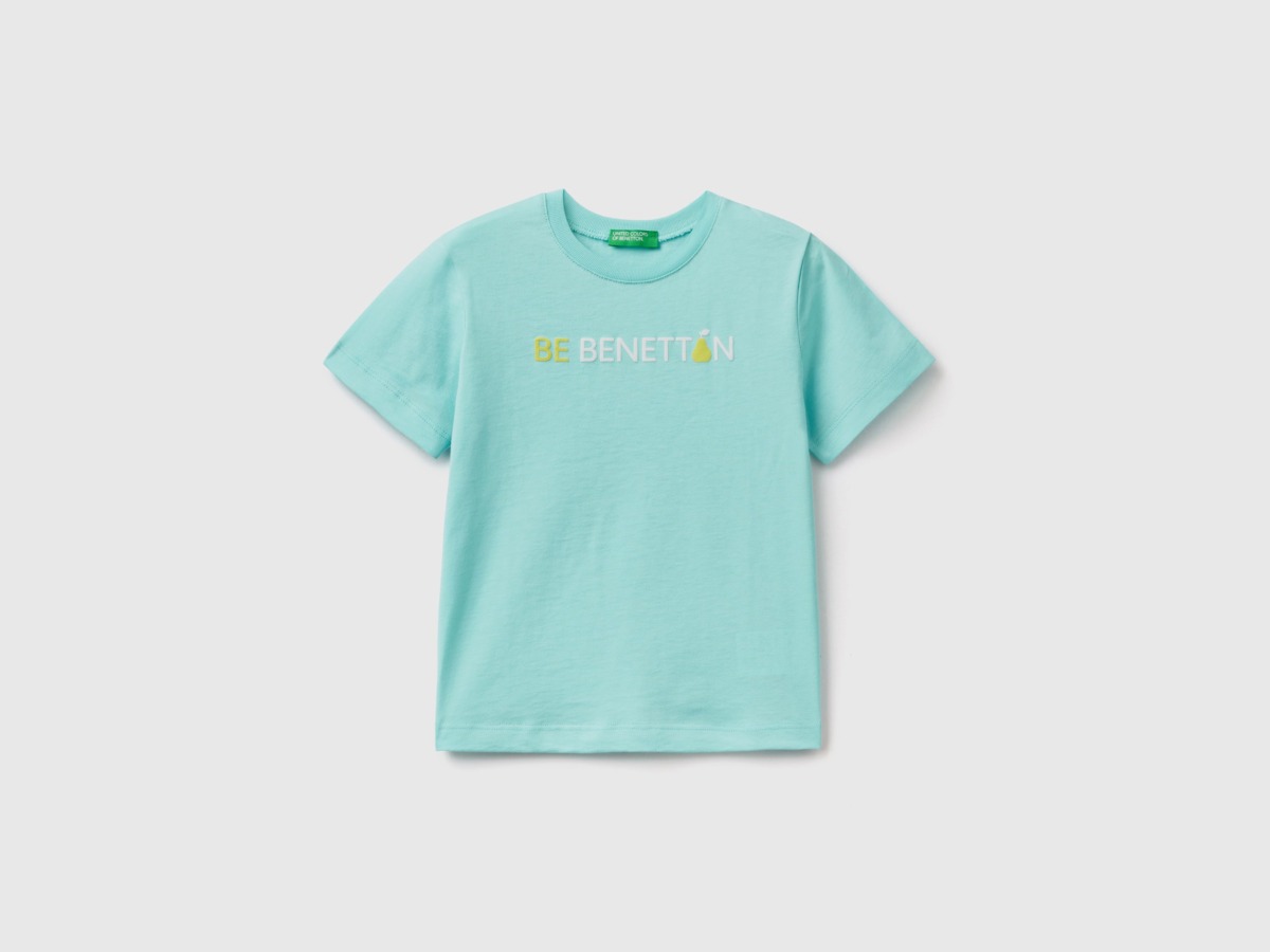 United Colors Of T-Shirt Made Of Organic With Logo Light Blue Male Benetton Mens T-SHIRTS GOOFASH