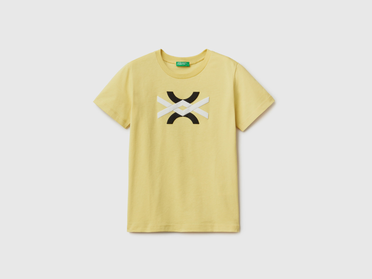 United Colors Of T-Shirt Made Of Organic With Logo Yellow Green Male Benetton Mens T-SHIRTS GOOFASH