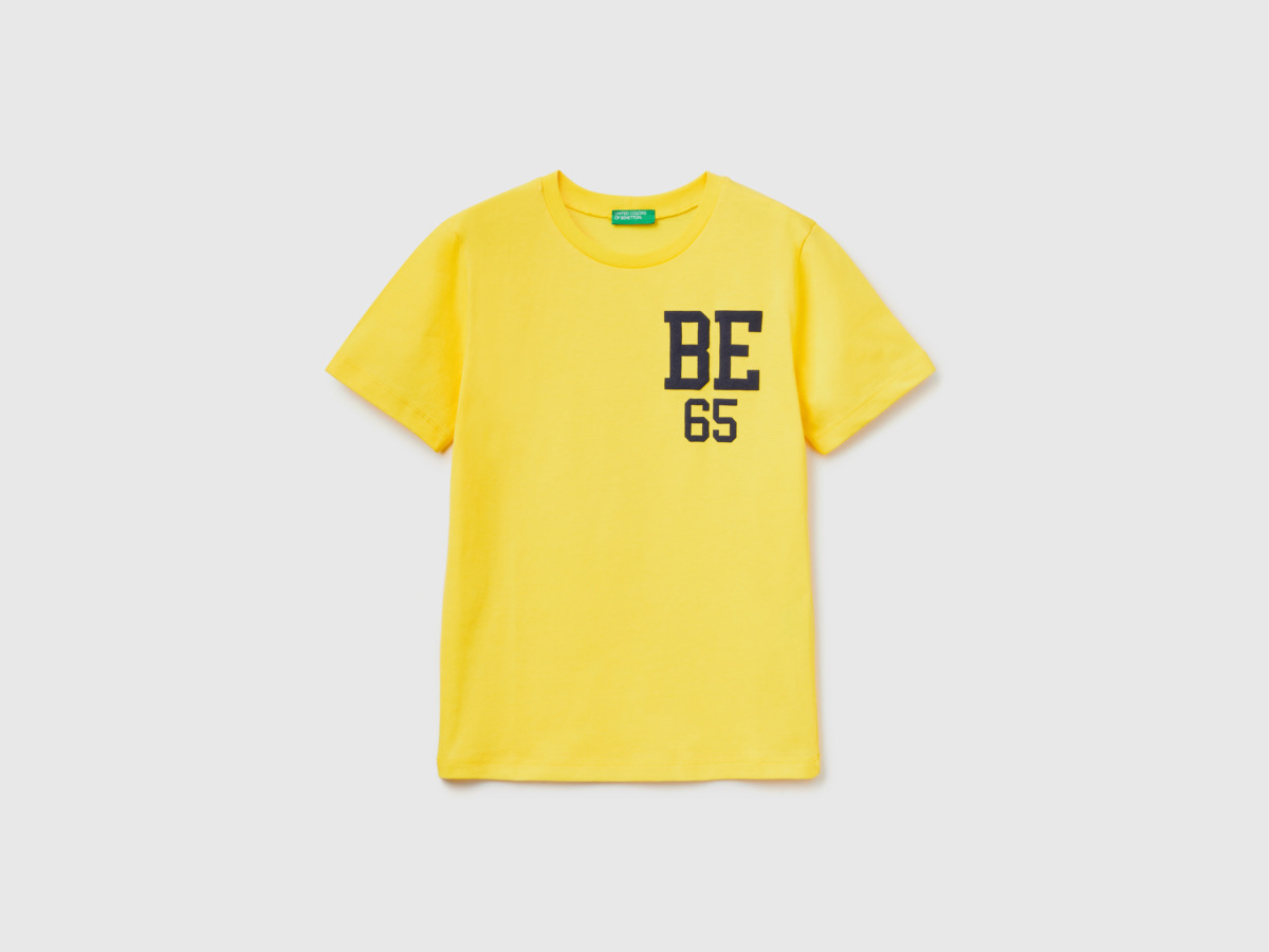 United Colors Of T-Shirt Made Of Organic With Logo Yellow Male Benetton Mens T-SHIRTS GOOFASH