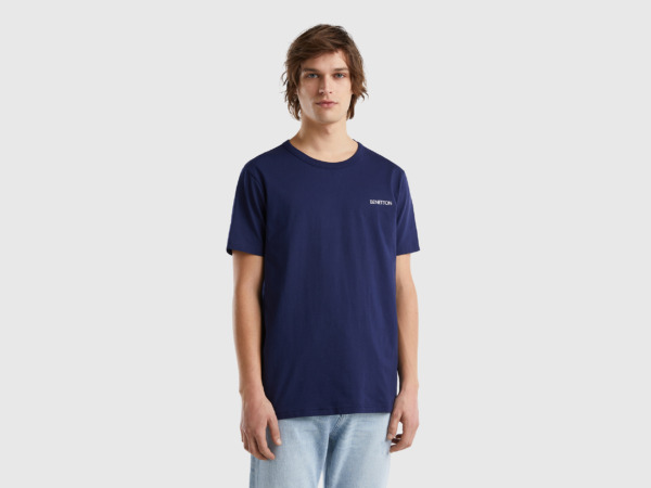 United Colors Of T-Shirt Made Of Organic With Logoprint Blue Male Benetton Mens T-SHIRTS GOOFASH