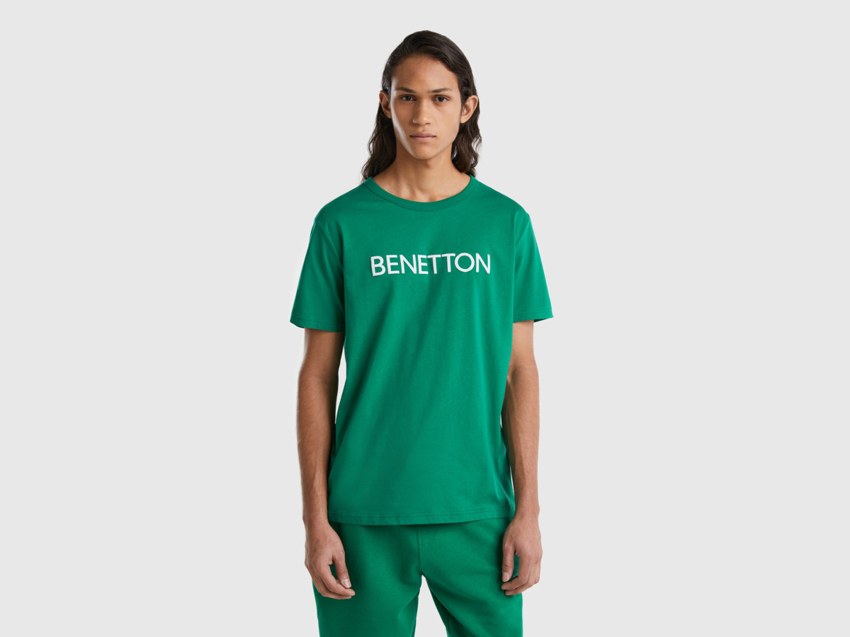 United Colors Of T-Shirt Made Of Organic With Logoprint Dark Green Male Benetton Mens T-SHIRTS GOOFASH