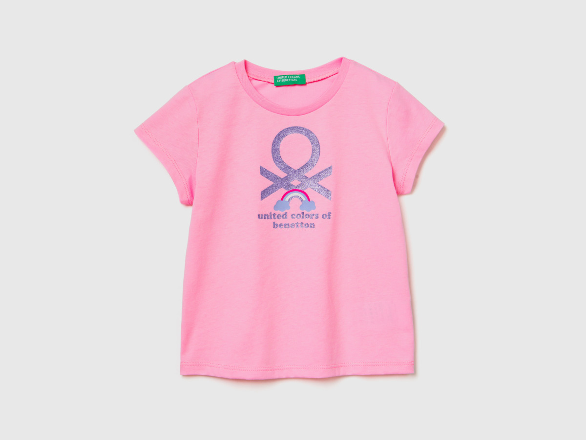 United Colors Of T-Shirt Made Of Organic With Print Pink Female Benetton Womens T-SHIRTS GOOFASH