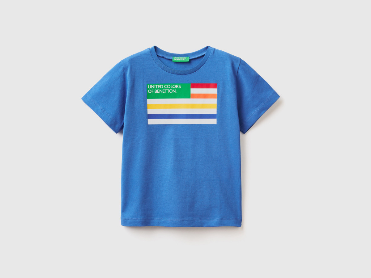 United Colors Of T-Shirt Made Of Organic With Print Transport Blue Male Benetton Mens T-SHIRTS GOOFASH