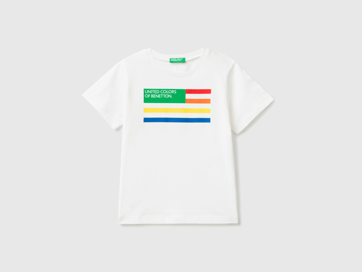 United Colors Of T-Shirt Made Of Organic With Print White Male Benetton Mens T-SHIRTS GOOFASH
