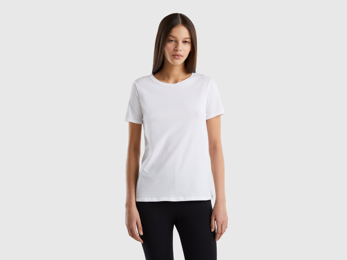 United Colors Of T-Shirt Made Of Superstretched Organic White Female Benetton Womens T-SHIRTS GOOFASH