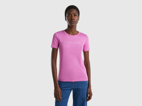 United Colors Of T-Shirt Made Of With Glittering Logoprint Pink Female Benetton Womens T-SHIRTS GOOFASH