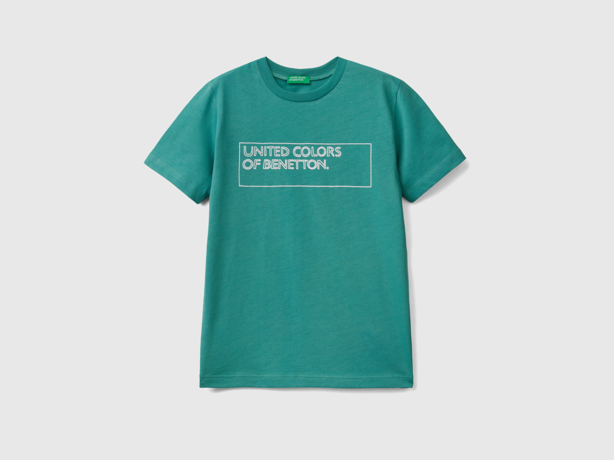 United Colors Of T-Shirt Made Of With Logo Dark Green Paint Benetton Men Mens T-SHIRTS GOOFASH