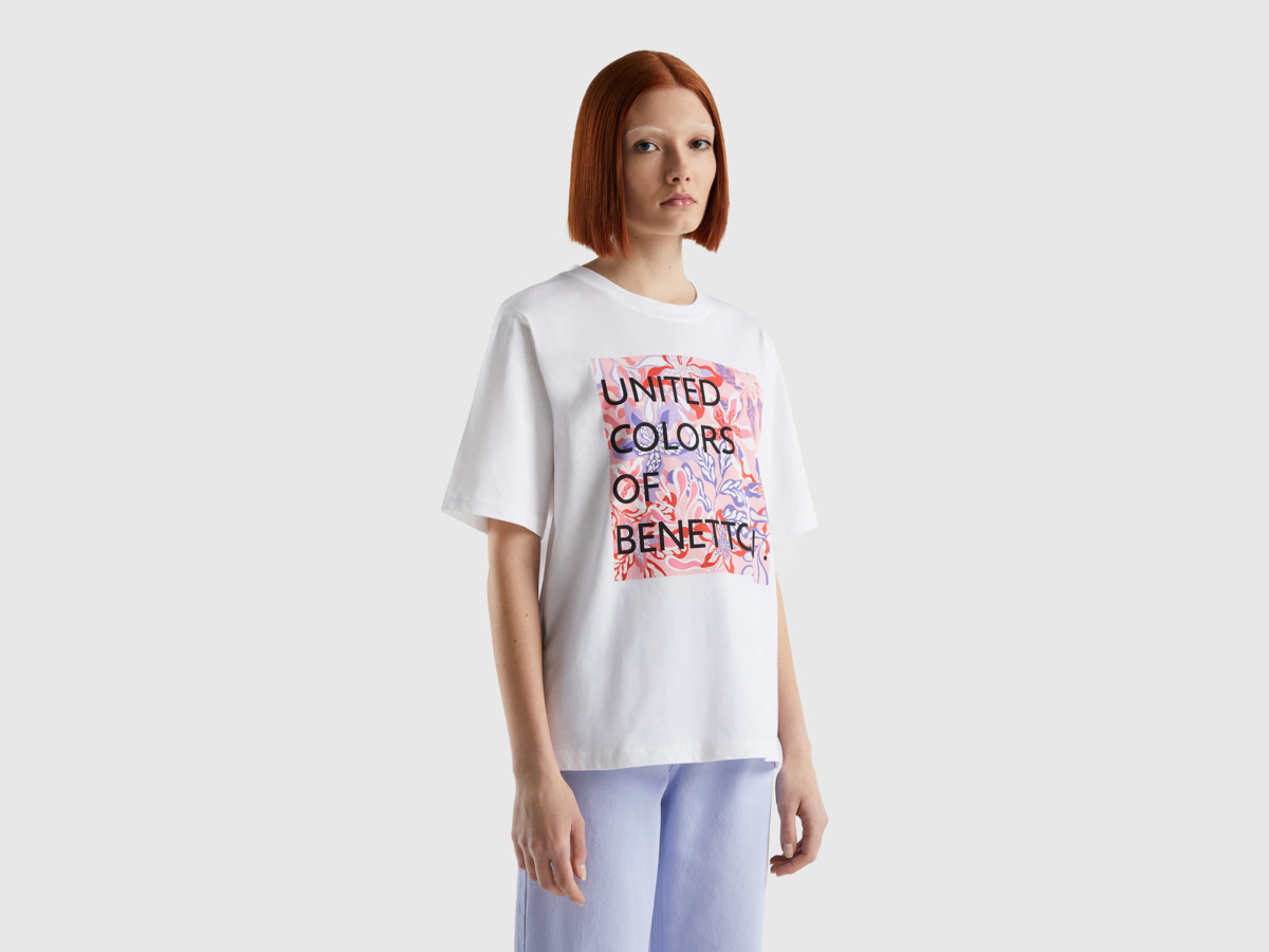 United Colors Of T-Shirt Made Of With Logoprint White Female Benetton Womens T-SHIRTS GOOFASH