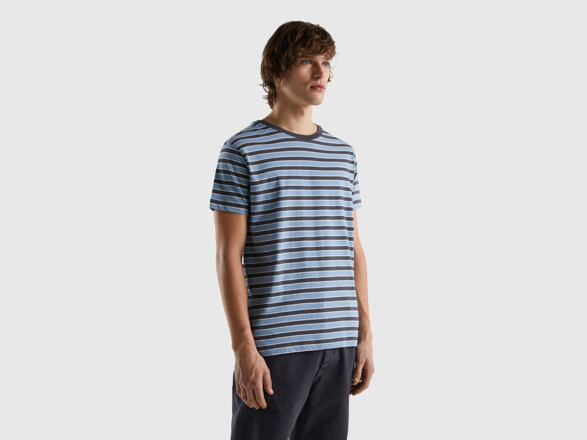 United Colors Of T-Shirt Made Of With Stripes Light Blue Male Benetton Mens T-SHIRTS GOOFASH