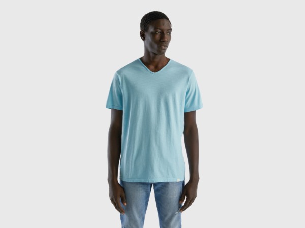 United Colors Of T-Shirt Made Of With V-Neck Turquoise Male Benetton Mens T-SHIRTS GOOFASH