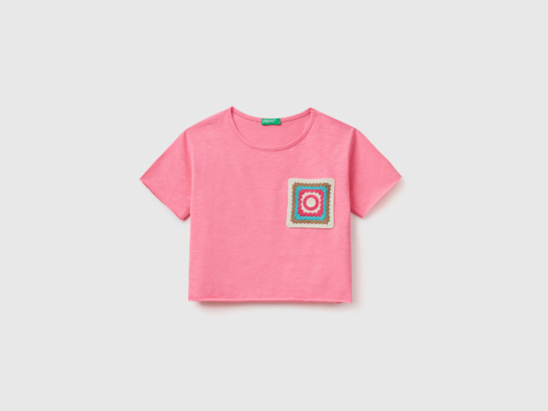 United Colors Of T-Shirt With Crochet Pocket Pink Female Benetton Womens T-SHIRTS GOOFASH