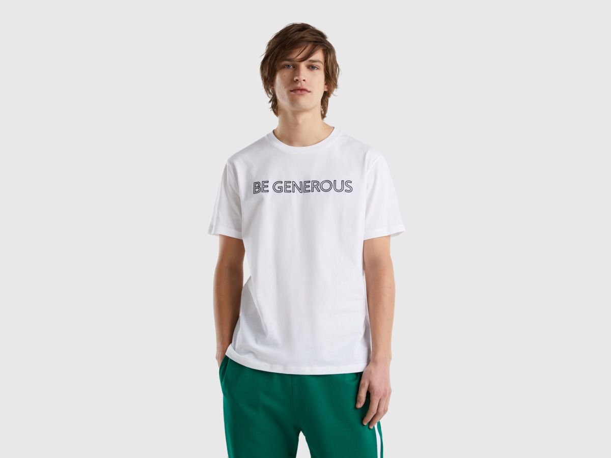 United Colors Of T-Shirt With Embroidered Slogan White Paint Benetton Men Mens T-SHIRTS GOOFASH