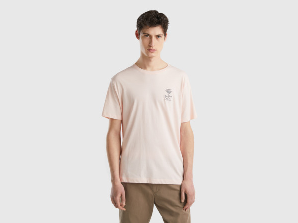 United Colors Of T-Shirt With Embroidery Delicate Pink Male Benetton Mens T-SHIRTS GOOFASH
