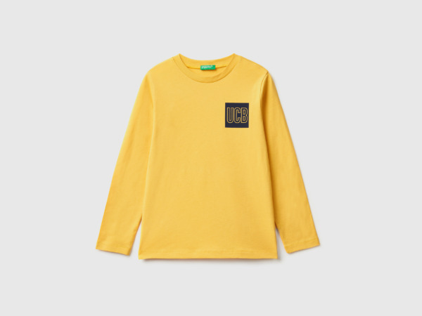 United Colors Of T-Shirt With Long Sleeves And Logo Yellow Paint Benetton Men Mens T-SHIRTS GOOFASH