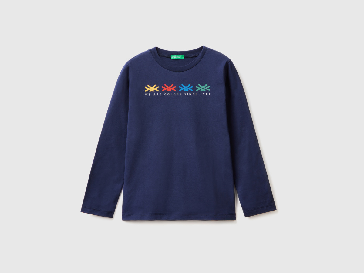 United Colors Of T-Shirt With Long Sleeves Made Of Organic Dark Blue Male Benetton Mens T-SHIRTS GOOFASH