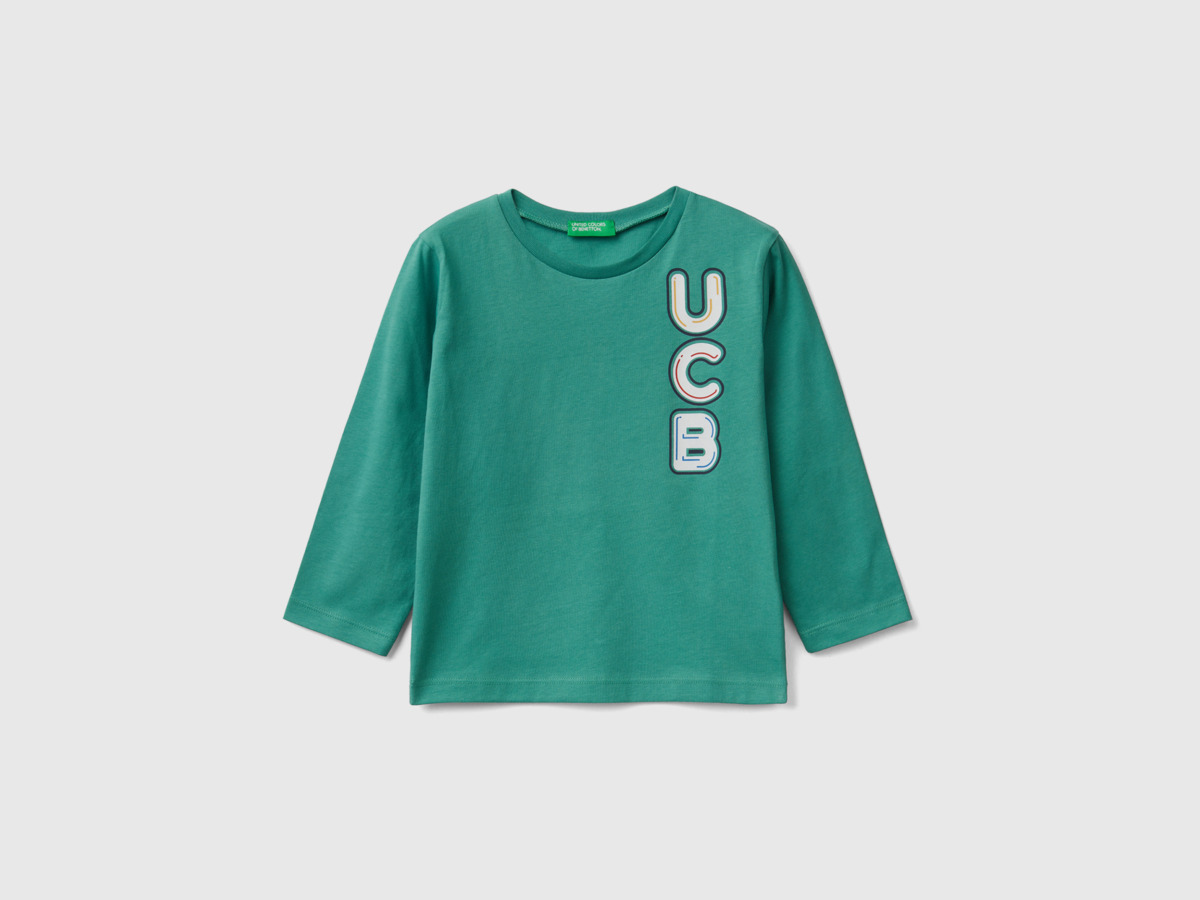 United Colors Of T-Shirt With Long Sleeves Made Of Organic Dark Green Paint Benetton Men Mens T-SHIRTS GOOFASH