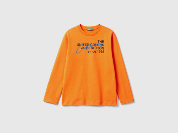United Colors Of T-Shirt With Long Sleeves Made Of Organic Orange Male Benetton Mens T-SHIRTS GOOFASH
