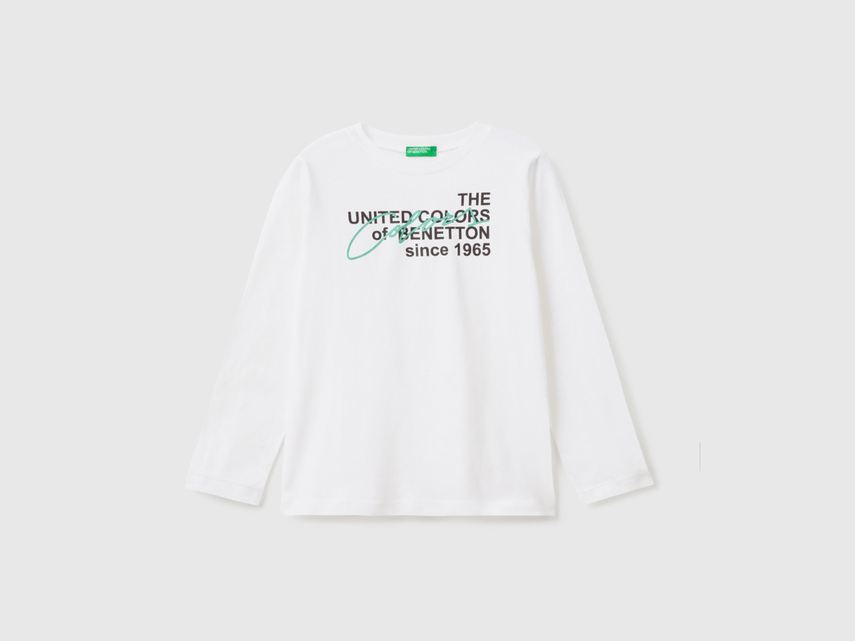 United Colors Of T-Shirt With Long Sleeves Made Of Organic White Male Benetton Mens T-SHIRTS GOOFASH