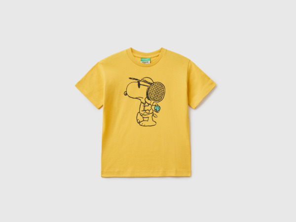 United Colors Of T-Shirt With Peanuts Print Mustard Yellow Male Benetton Mens T-SHIRTS GOOFASH
