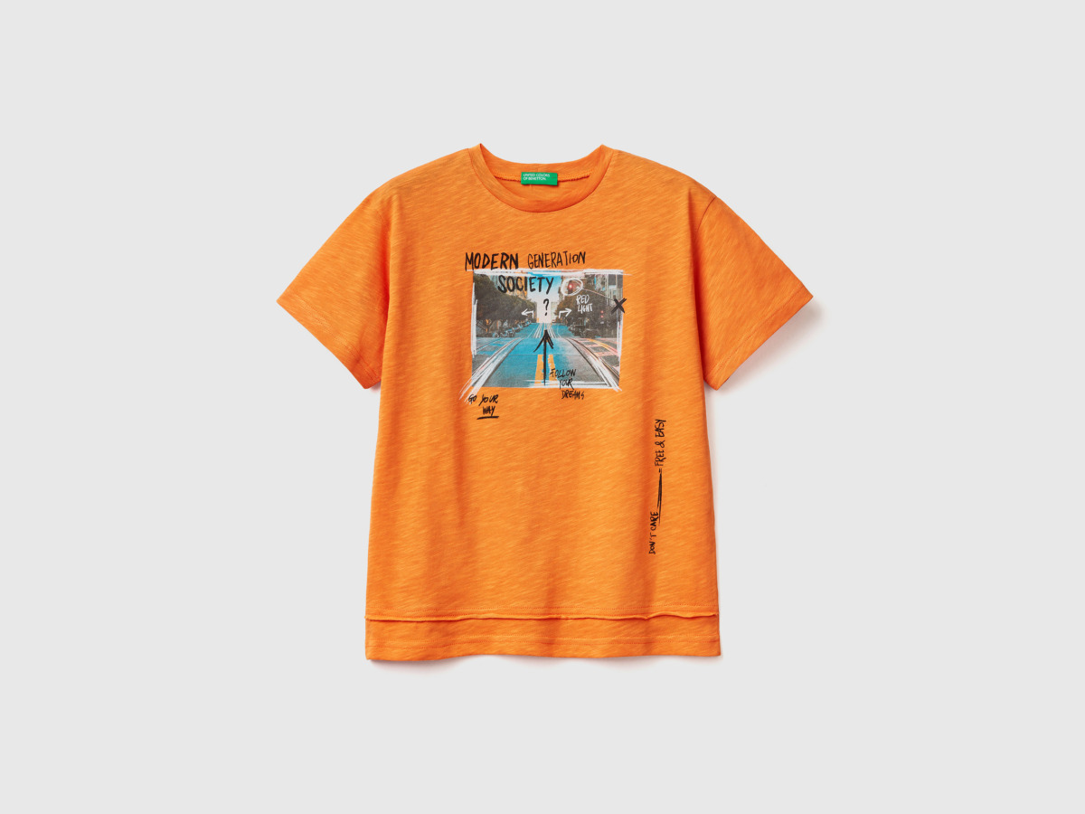 United Colors Of T-Shirt With Photo Print Orange Male Benetton Mens T-SHIRTS GOOFASH