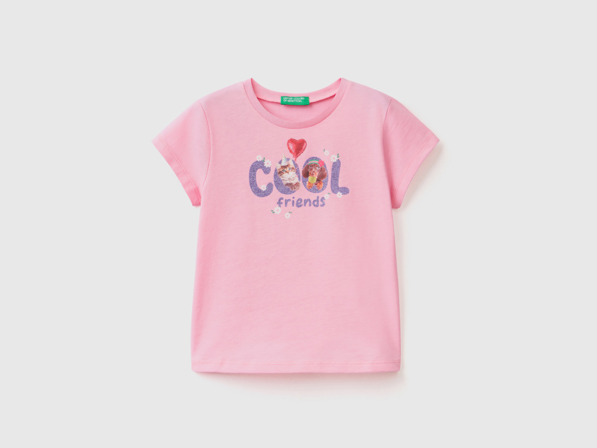 United Colors Of T-Shirt With Photo Print Pink Female Benetton Womens T-SHIRTS GOOFASH