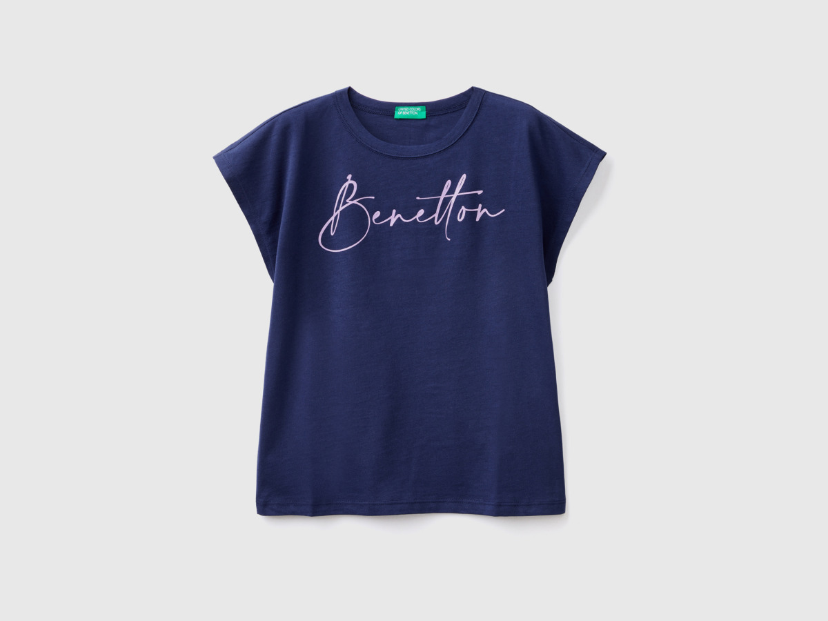 United Colors Of T-Shirt With Printed Glitter Logo Dark Blue Female Benetton Womens T-SHIRTS GOOFASH