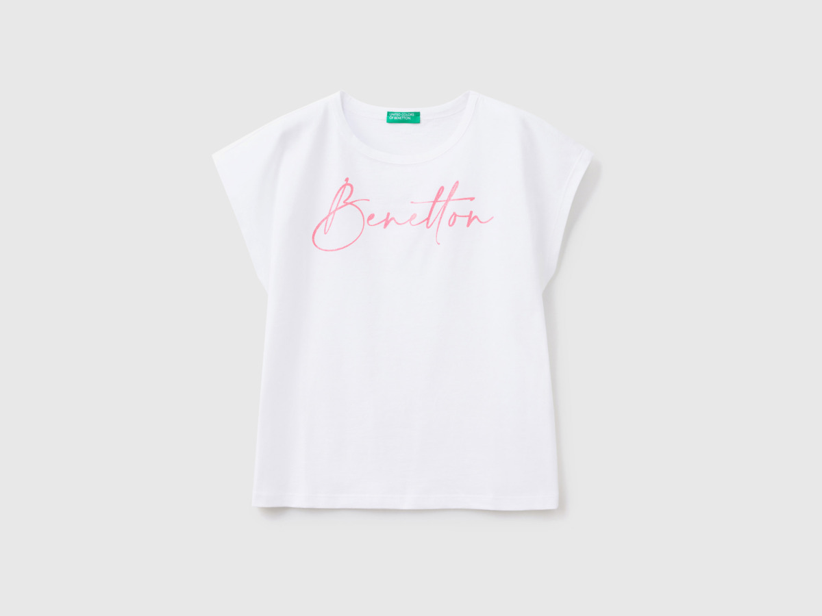 United Colors Of T-Shirt With Printed Glitter Logo White Female Benetton Womens T-SHIRTS GOOFASH