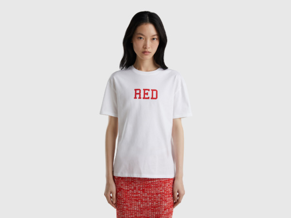 United Colors Of T-Shirt With Printed Lettering White Female Benetton Womens T-SHIRTS GOOFASH