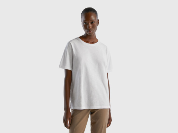 United Colors Of T-Shirt With Round Neckline Made Of Flamed White Female Benetton Womens T-SHIRTS GOOFASH