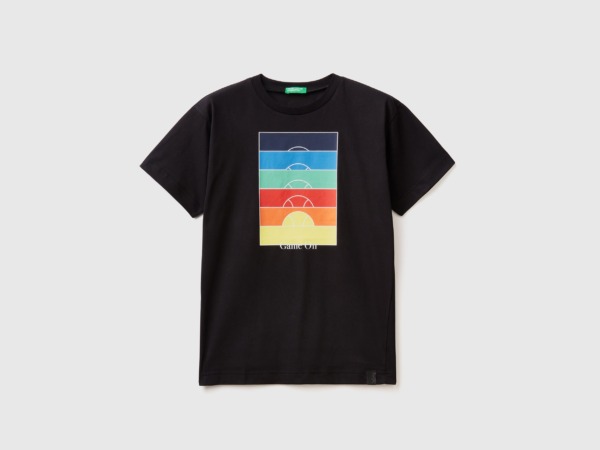 United Colors Of T-Shirt With Tennis Print Black Paint Benetton Man Mens T-SHIRTS GOOFASH