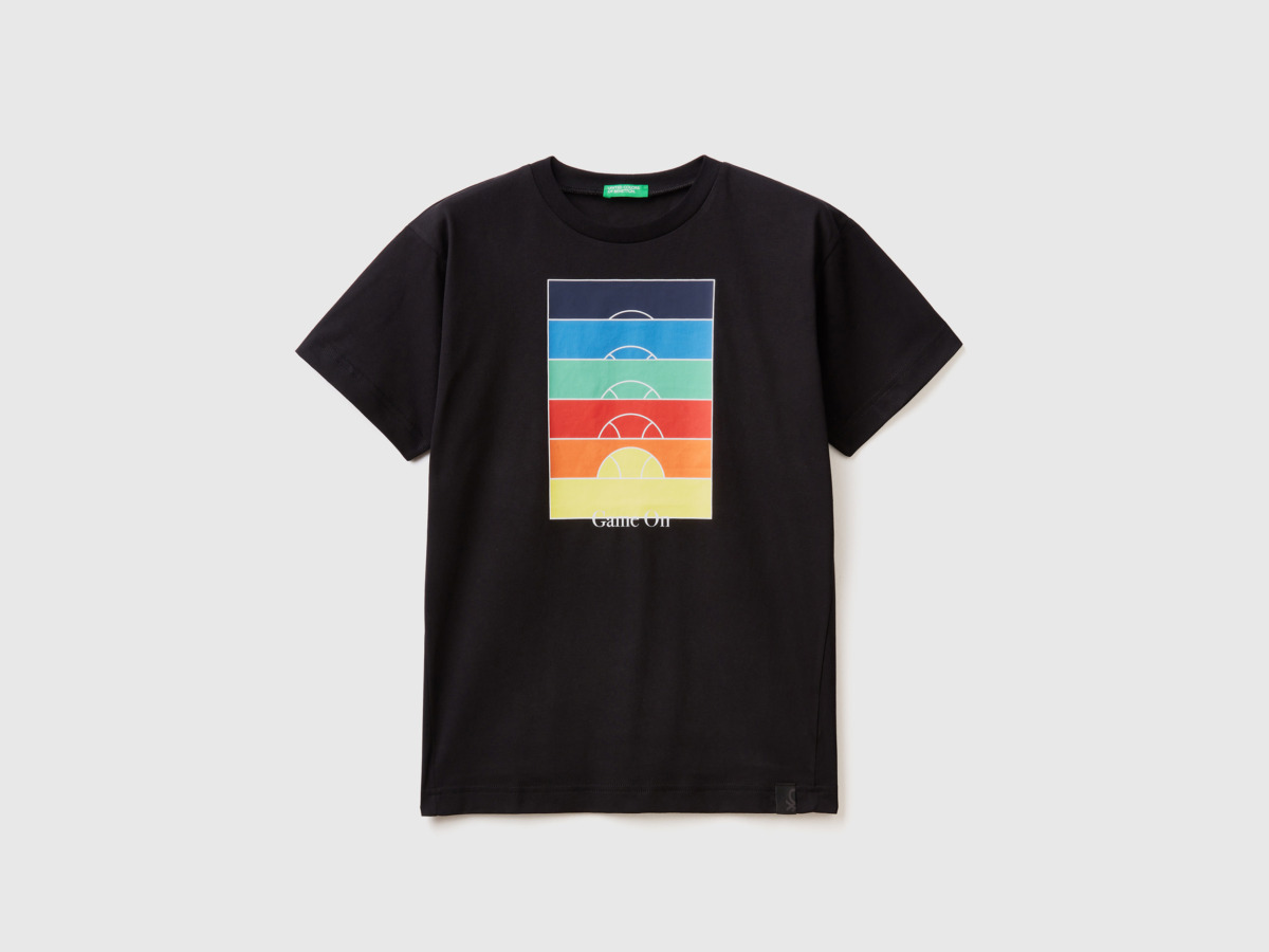 United Colors Of T-Shirt With Tennisprint Black Male Benetton Mens T-SHIRTS GOOFASH