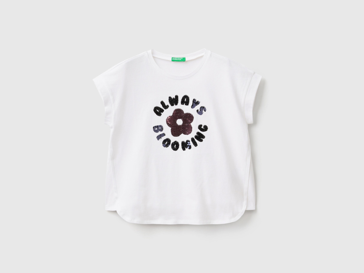 United Colors Of T-Shirt With Turnable Sequins White Female Benetton Womens T-SHIRTS GOOFASH
