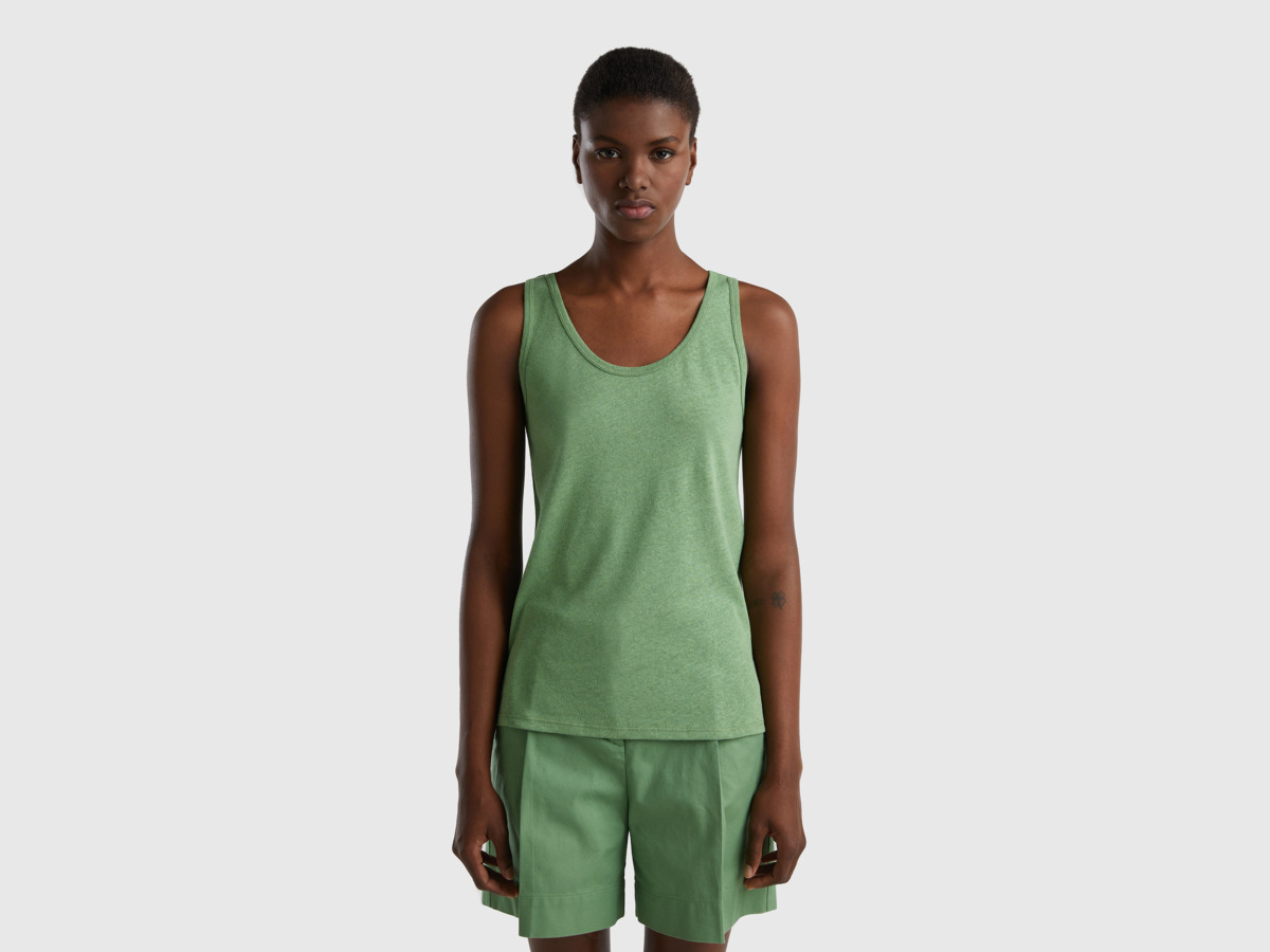 United Colors Of Top In Linen Mix Green Female Benetton Womens TOPS GOOFASH